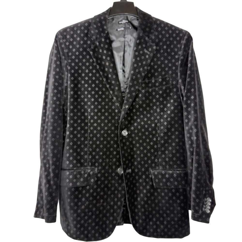 Marc Ecko Cut & Sew Mens Black Velvet Geometric Diamond Blazer Jacket Size M